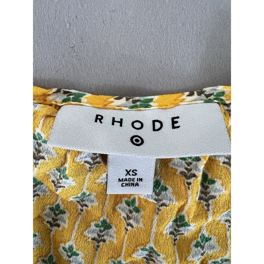 Rhode Dainty Lotus Print Wrap Top Yellow/Turquoise Sz XS Long Sleeve - Picture 4 of 10